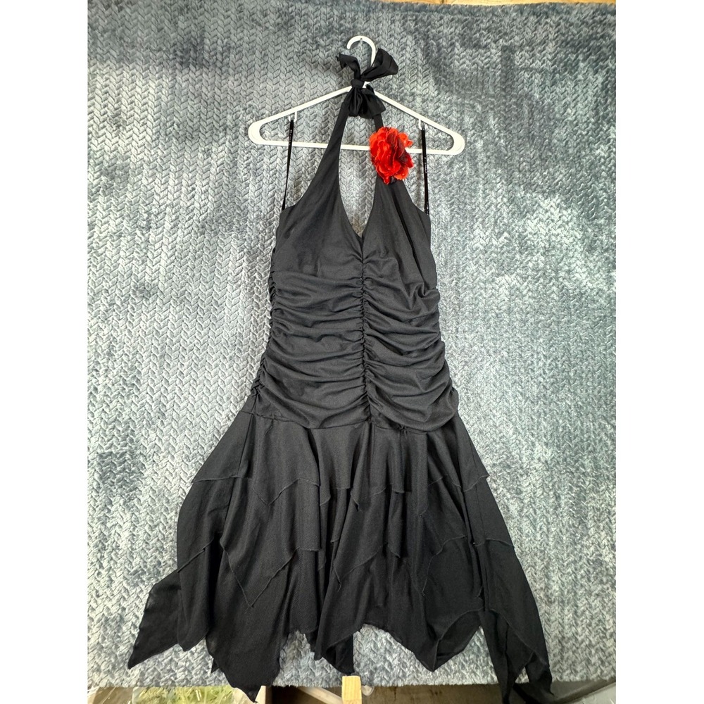 Rampage Clothing Co. A-Line Dress Women Large Black Ruffle Partywear Halter Neck